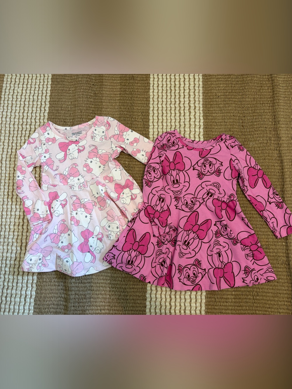 Girls' Pink Character Print Long-Sleeve Dresses - Bundle of 2 Hello Kitty/Minnie